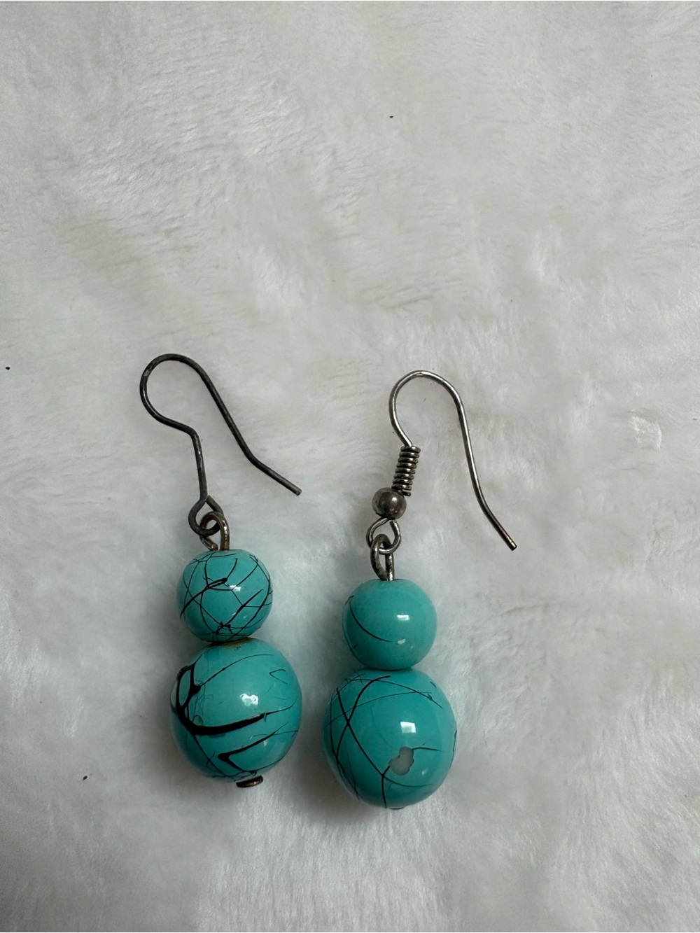 2 pairs of Turquoise colored Bead Drop Earrings - 2 Bead & 4 Bead